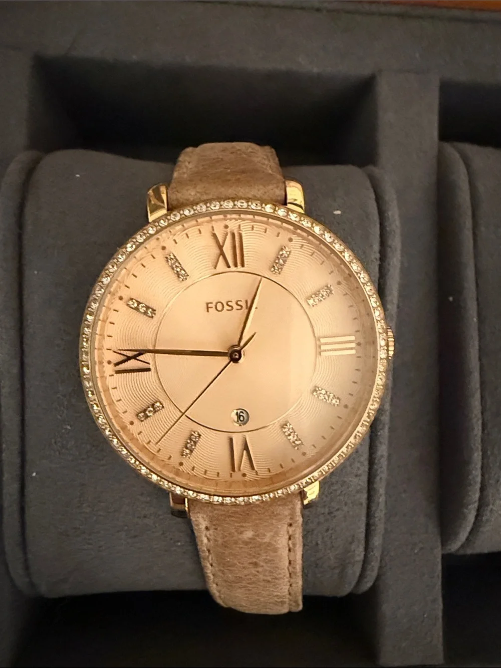 Fossil Women's Rose Gold Dial Watch with Taupe Leather Strap
